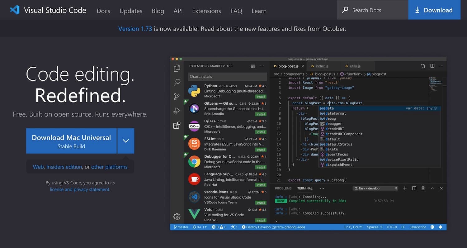 VSCode homepage screenshot